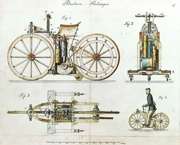 Daimler Reitwagen - първият мотоциклет от Готлиб Даймлер, 1885 г