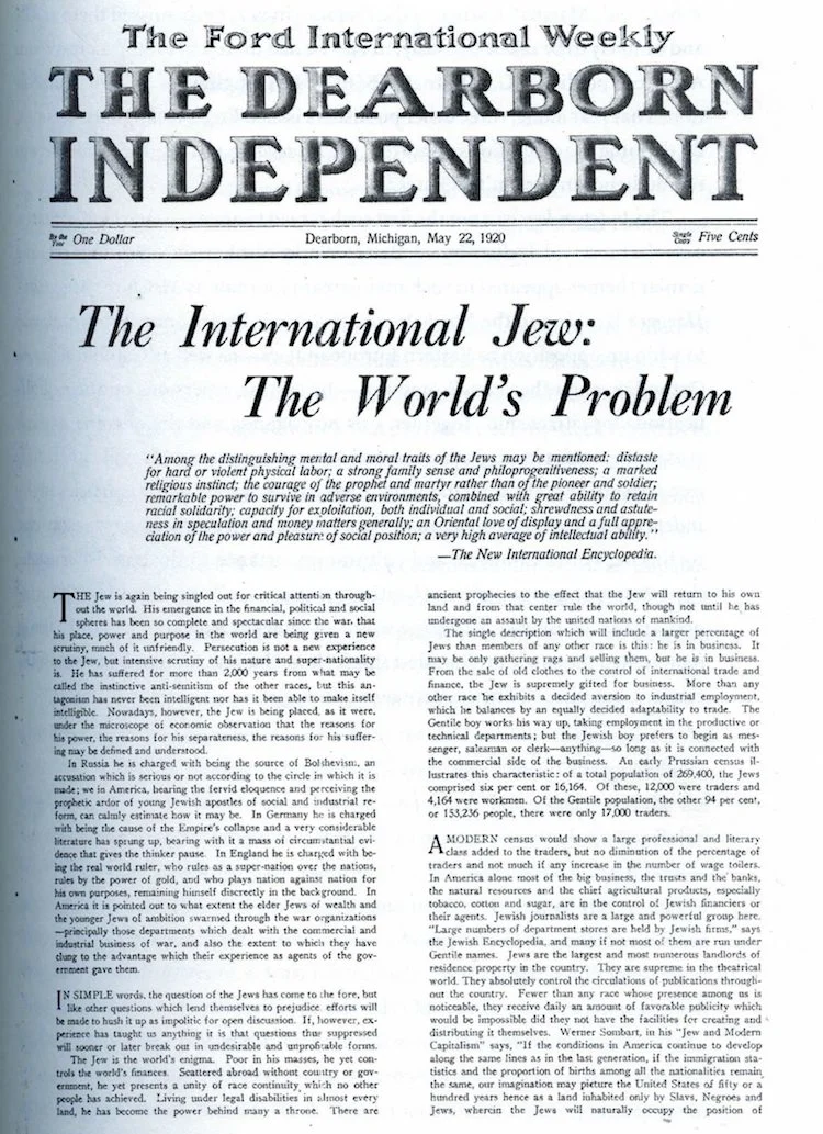 Статия на Хенри Форд в Dearborn Independent